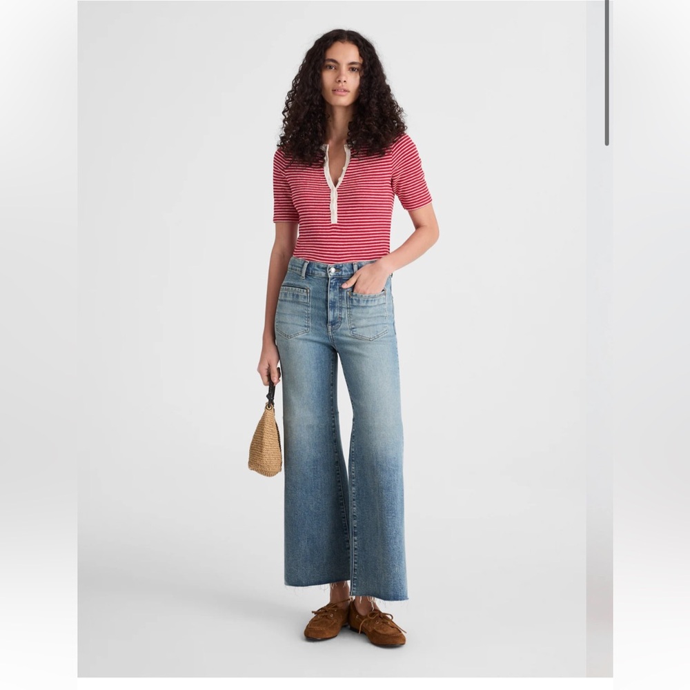 Madewell Flared Wide Leg Crop Jeans Shalimar Wash Patch Pocket Size 30